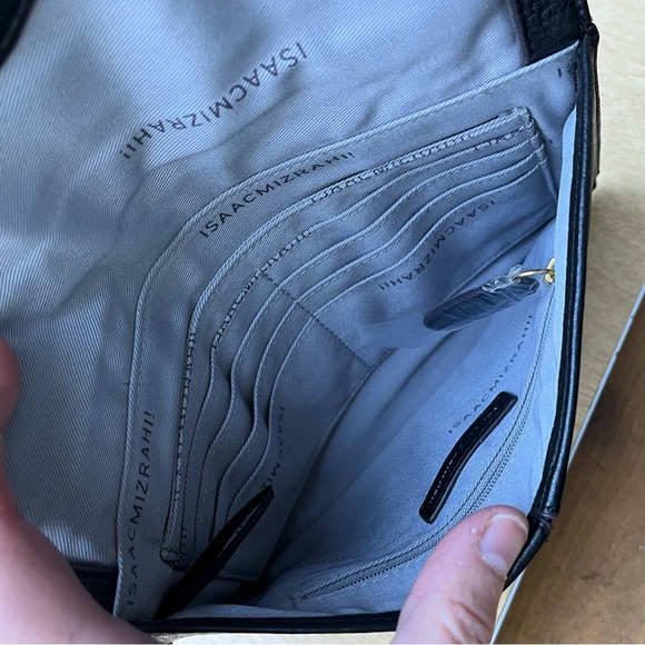 Isaac Mizrahi Black Pebbled Leather Envelope Clutch With Tassel NWOT - Picture 6 of 14